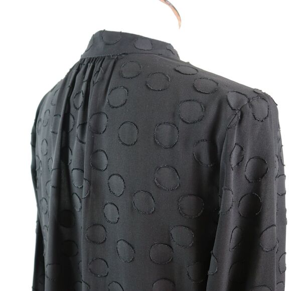 Ann Taylor Size Petite M Keyhole Neck Blouse Tie Black Polka Dot - Picture 5 of 11